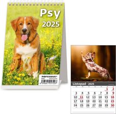 Kalendarz 2025 Biurkowy pionowy Psy miesięczny. na spirali, stojący, ze zdjęciami