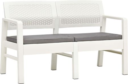 Prolenta Premium 2-Osobowa Ławka Ogrodowa Z Poduszką Biała 120cm Plastikowa 48821-11