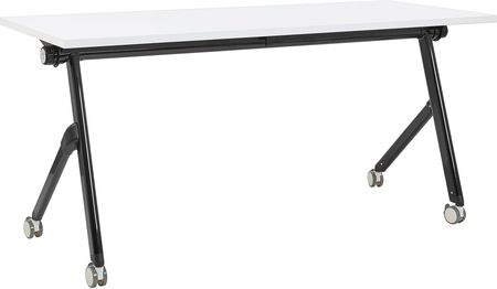 Beliani Biurko Składane Białe Z Czarnym Metalowe Blat Mfc 160x60cm