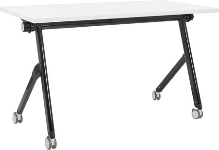 Beliani Biurko Składane Białe Z Czarnym Metalowe Blat Mfc 120x60cm