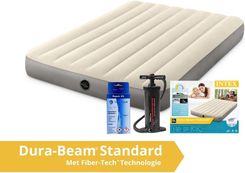 Intex Deluxe - Materac Dmuchany Doubter Z Zestawem Naprawczym I Pompką Ręczną 191X137X25Cm Pvc Beżowy