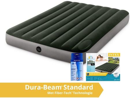Intex Downy - Materac Dmuchany Doubter Z Zestawem Naprawczym I Wbudowaną Pompką 191X137X25Cm Pvc Zielony