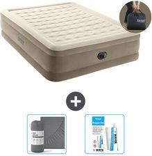 Intex Łóżko Powietrzne - Dla 2 Osób 152X203X46Cm Beżowe Z Pompką, Prześcieradłem I Zestawem Naprawczym