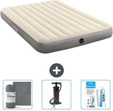 Intex Dmuchane Łóżko - 2 Osoby 152X203X25Cm Beżowe W Zestawie Prześcieradło Pompka Ręczna I Zestaw Naprawczy
