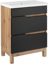 Astor Zestaw Alma 60 cm Szafka z Umywalką 2 Szuflady Czarny Mat Dąb Wotan