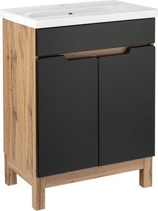 Astor Zestaw Alma 60 cm Szafka z Umywalką 2 Drzwi Czarny Mat Dąb Wotan