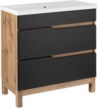 Astor Zestaw Alma 80 cm Szafka z Umywalką 2 Szuflady Czarny Mat Dąb Wotan