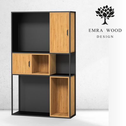 Emra Wood Design Regał Na Książki Metalowe Drewno Lite Dąb Jesion Olcha (Rnk157)