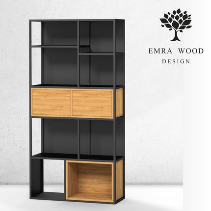 Emra Wood Design Regał Na Książki Metalowe Drewno Lite Dąb Jesion Olcha (Rnk167)