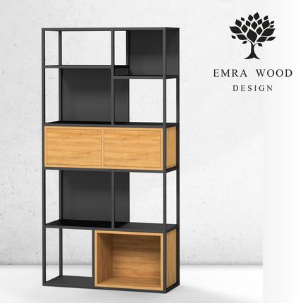 Emra Wood Design Regał Na Książki Metalowe Drewno Lite Dąb Jesion Olcha (Rnk171)