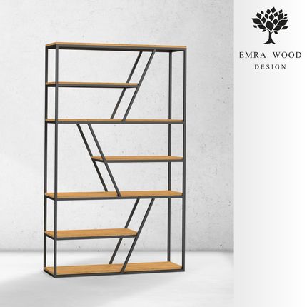 Emra Wood Design Regał Na Książki Metalowe Drewno Lite Dąb Jesion Olcha (Rnk115)