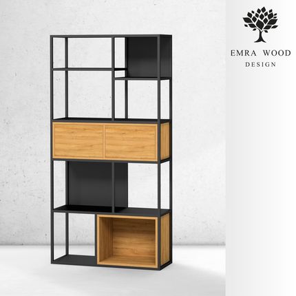 Emra Wood Design Regał Na Książki Metalowe Drewno Lite Dąb Jesion Olcha (Rnk105)