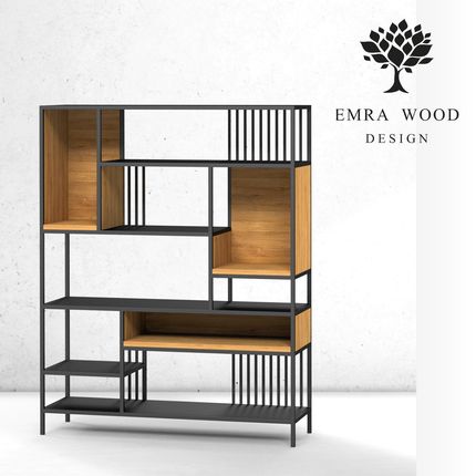 Emra Wood Design Regał Na Książki Metalowe Drewno Lite Dąb Jesion Olcha (Rnk153)