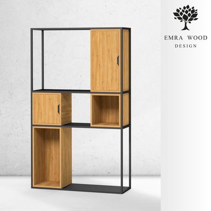 Emra Wood Design Regał Na Książki Metalowe Drewno Lite Dąb Jesion Olcha (Rnk106)