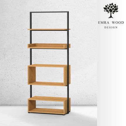 Emra Wood Design Regał Na Książki Metalowe Drewno Lite Dąb Jesion Olcha (Rnk127)