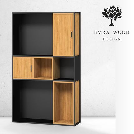 Emra Wood Design Regał Na Książki Metalowe Drewno Lite Dąb Jesion Olcha (Rnk155)