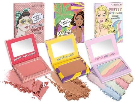 Misslyn | Paleta Różu Do Makijażu Dla Kobiet Z Lusterkiem Puder Zwiększający Objętość I Nawilżający Do Konturowania Twarzy Zestaw Trzech Palet