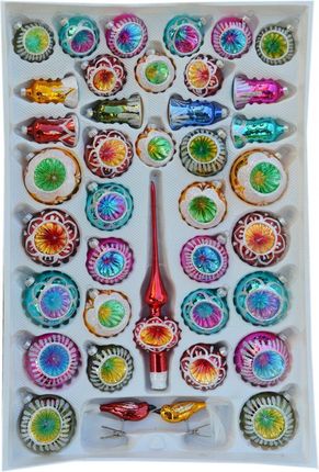 Grześkowiak Zestaw 39 Szklanych Bombek Wielokolorowych W Stylu Retro