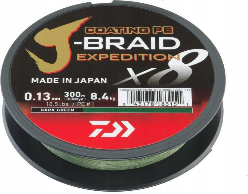 Daiwa J-Braid 8 Braid 0.06mm 300m Vert Foncé - Ligne Pêche Tressée Ronde
