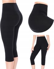 Legginsy damskie 3/4 z wysokim stanem getry z panelem rybaczki czarne XL/42