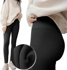 Legginsy Bambusowe Prążkowane Długie Wysoki Stan getry Czarne Kryjące M/L
