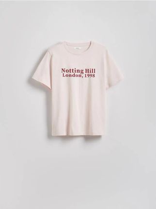 Reserved - Bawełniany t-shirt z nadrukiem - pastelowy róż
