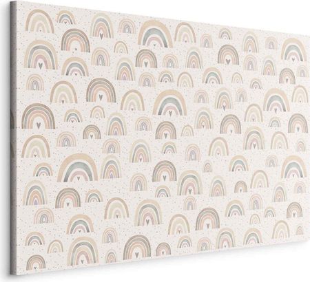 Wall-Dekor Włoski obraz na płótnie Canvas - Wiosna Pastelowe Tęcze z Sercami w Deszczowy Dzień 120x80 cm Dla Dzieci e-A-10133-b-a (A1-E-A-10133-B-A_12