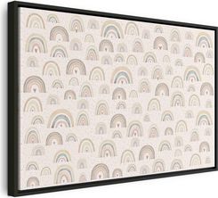Wall-Dekor Włoski obraz na płótnie Canvas - Wiosna Pastelowe tęcze z sercami w deszczowy dzień 90x60 cm Dla dzieci e-A-10133-b-a (A1-E-A-10133-B-A_90X