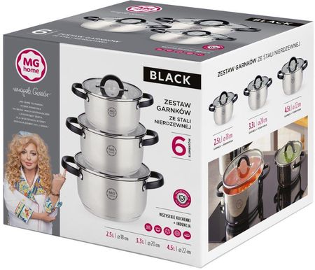 Mg Home Zestaw Garnków Stalowych Mgh Black 6el. - zdjęcie 3