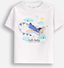T-shirt z krótkim rękawem biały z nadrukiem samolotu
