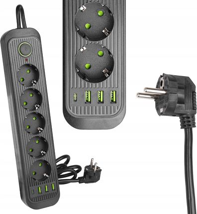 Masterled Przedłużacz listwa 2m zasilająca 4x Usb Uziemienie 5 Gniazda Czarny 3x1MM 1774491729