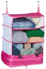 Relaxdays wiszący organizer do walizek, wys. x szer. x gł.: 55 x 44 x 30 cm, składany organizer do bagażu, 4 przegródki, przenośny, jasnoróżowy