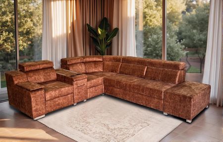 Narożnik do salonu Dublin, kanapa narożna, funkcja spania + pufa 280/250 cm tkanina PREMIUM