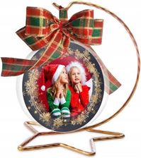 Zdjęcie Candy Pixel Bombka Z Logo Firmowa Złoty Stojak Bombka Ze Zdjęciem Na Święta 10cm - Gliwice