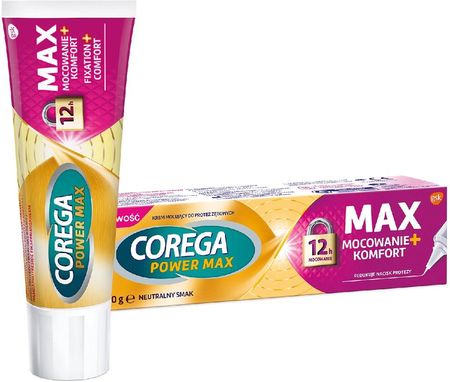 Corega Power Max Mocowanie + Komfort Krem Mocujący Do Protez Zębowych O Neutralnym Smaku 40g