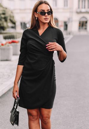 Elegancka sukienka z marszczeniem Camila czarna : Rozmiar - 44 - zdjęcie 2