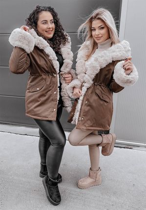 Kurtka z futerkiem i kapturem Jazmine brązowa : Rozmiar - XS - zdjęcie 2