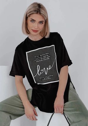 T-shirt damski z cyrkoniami Hey Darling czarny : Rozmiar - S