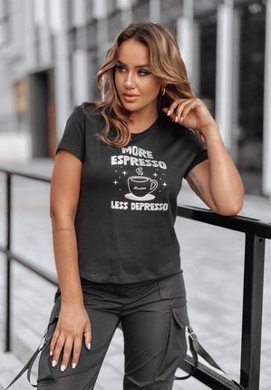 Czarny t-shirt z nadrukiem Espresso : Rozmiar - UNIWERSALNY - zdjęcie 2