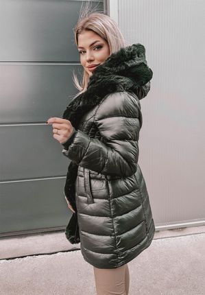 Kurtka pikowana z futerkiem Jolene butelkowa zieleń : Rozmiar - 3XL - zdjęcie 3