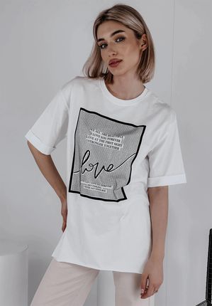 T-shirt damski z cyrkoniami Hey Darling biały : Rozmiar - L