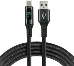 Kabel przewód pleciony USB - USB-C / Typ-C LCD everActive CBB-1CBL 100cm z obsługą szybkiego ładowania do 3A czarny