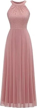 Dressystar Suknia z Koronką i Szyfonem bez Rękawów XL Różowa