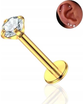 Bizu Kolczyk Piercing Złoty Labret z cyrkonią Stal Ch. 316L Lobe Helix 1,2/6/3 (LS008ZD63) - zdjęcie 2