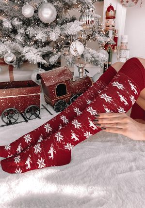 Zakolanówki świąteczne Reindeer bordowe : Rozmiar - 35-38