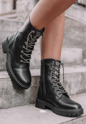 Buty damskie, botki, workery z cyrkoniami Flare, czarne : Rozmiar - 36
