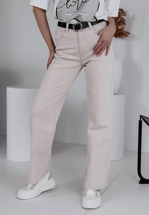 Spodnie jeansowe z szeroką nogawką Town jasnobeżowe : Rozmiar - S