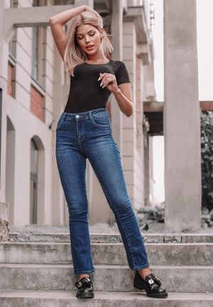Spodnie damskie jeansowe, dzwony Flared, ciemny granat : Rozmiar - XL