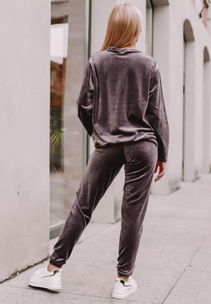 Bluza damska welurowa Comfy Set, taupe, brązowo-szary : Rozmiar - 44 - zdjęcie 2