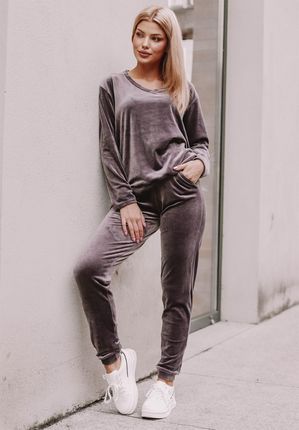 Bluza damska welurowa Comfy Set, taupe, brązowo-szary : Rozmiar - 44 - zdjęcie 4